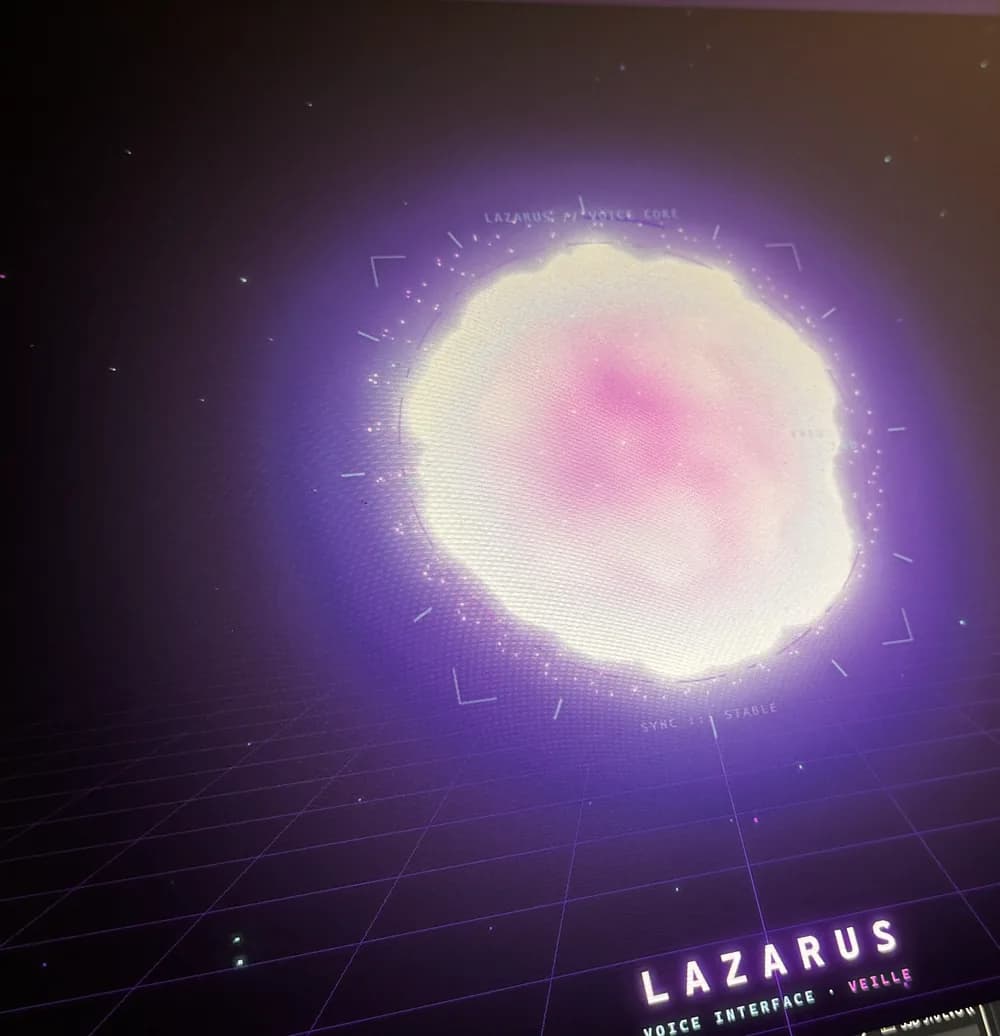 L'orbe LAZARUS en fonctionnement sur l'écran de Jack, une nuit de build